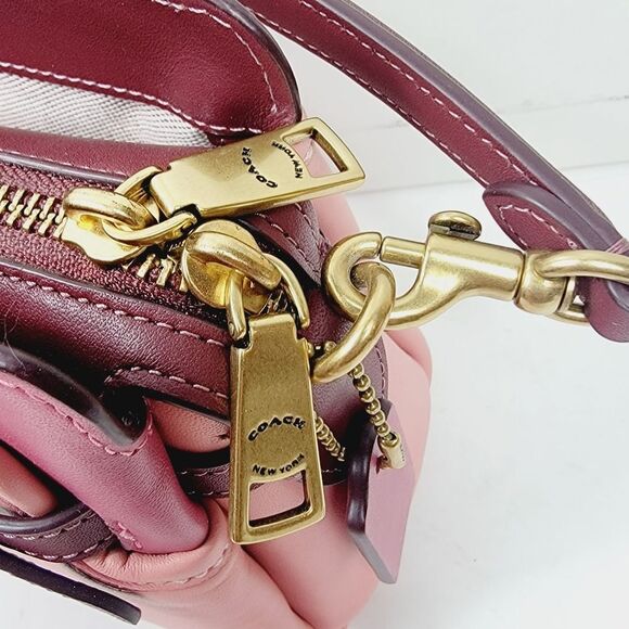 Coach TATE 18 Colorblock Top Handle 3 Compartment Bag Pink Burgundy - Picture 13 of 16